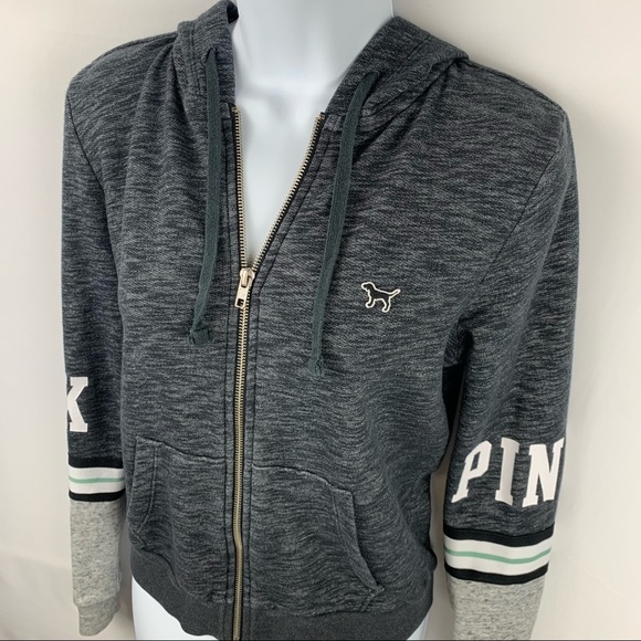 PINK Victoria's Secret Hoodie Zip-Up Sweatshirt Heather Gray - Picture 13 of 13